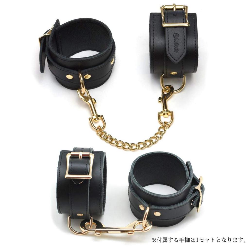 Liebe Seele SM goods collar and handcuffs black set genuine leather high quality cosplay x gold (black hardware)