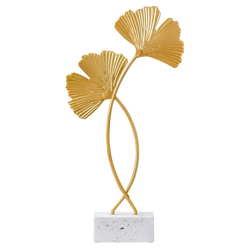 Golden Ginkgo Leaf Crafts Leaves Sculpture Nordic Iron Art Livingroom Decor Home Decoration Accessories Office Desktop Ornaments