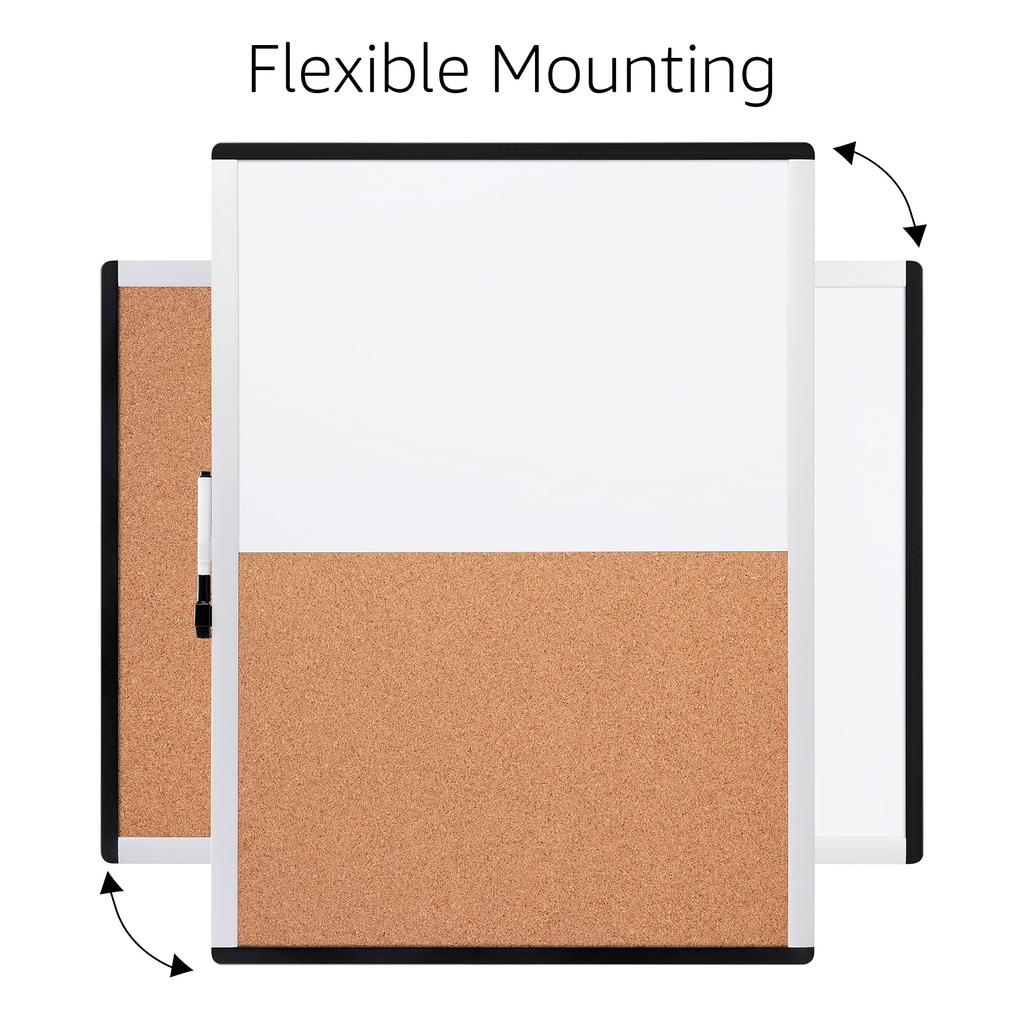 Amazon Basics Rectangular Dry Erase Combo cm x Whiteboard, Board, Magnetic, Plastic/Aluminum Frame, Board, 43.2 58.4 cm, White/Yellow