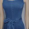 Women's European & American African Denim Halter Jumpsuit: Whitened, Washed, Stretchy, Tie Waist Belt.