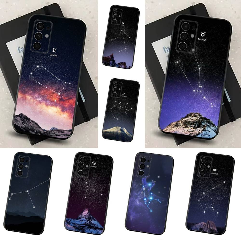 twelve Constellation For Samsung Galaxy A53,31,52,72,41,22,73,32,71,Note,J7,8,9,5G Soft Black Silicone Phone Case