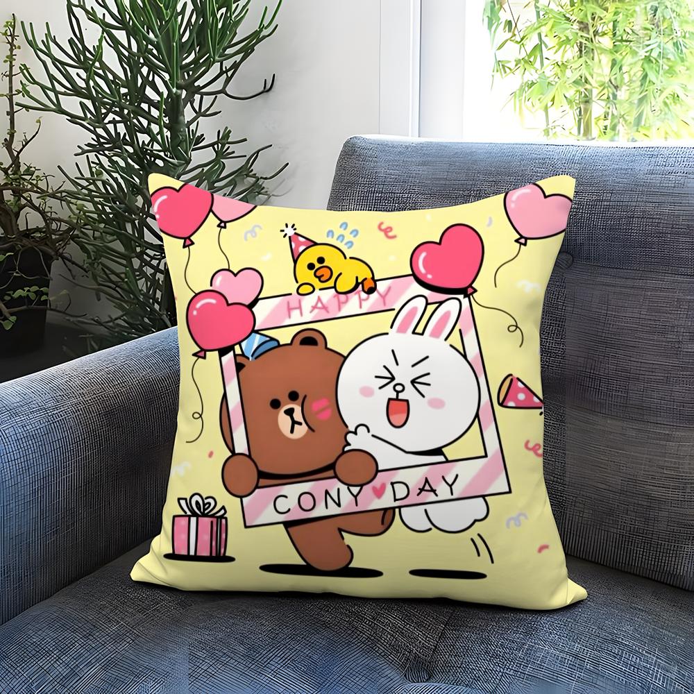 Line Town Brown Bear and C-Cony Cushion Cover Comfortable Reversible Pillow Cover Ideal for Car Sofa Bedroom & Beyond