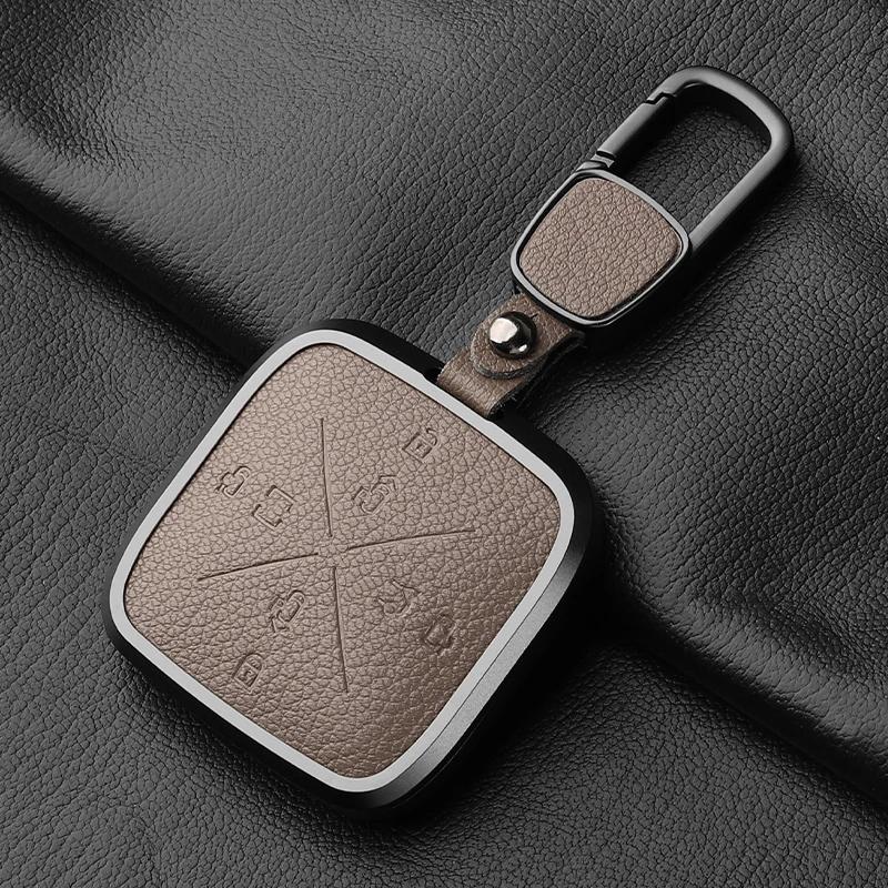 8 Button Aluminum Alloy Goatskin Car Key Case Cover For Zeekr X 001 009   Car Key Case Protect Fob