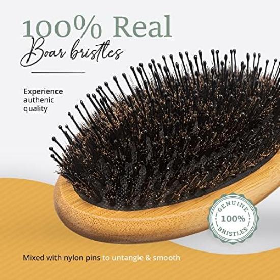 Boar Bristle Hair Brush Detangling Suitable for all hair types including long and curly hair brush to make hair smooth and shiny – Unisex, Brush,