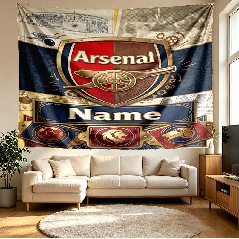 Benutzerdefinierter Name Personalisierte Arsenal F.C Druck Wandteppich, Wandkunst Dekor, Schlafzimmer, Studentenwohnheim, Wohnung, Wohnzimmer, Party-Hintergrund, Geschenk zum Geburtstag