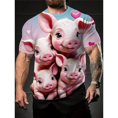 Funny Cartoon Pig 3d Print  Men's T-Shirt Casual Short Sleeve Fashion Streetwear Personality Loose Crew Neck T-Shirts