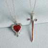 2pcs Swords Heart Pendant Necklaces for Women Men Cool Punk Heart Matching Necklaces Couple Friendship  Jewelry Gift