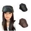 Vintage High-Quality Pu Leather Forward Cap for Women, Autumn and Winter Large Head Circumference Cap British Style Dad Hat