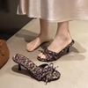 Slippers 2025 Summer Women's Shoes Bow Word with Open Toe Slippers Empty Leopard Print High Heel Versatile Cool Slippers