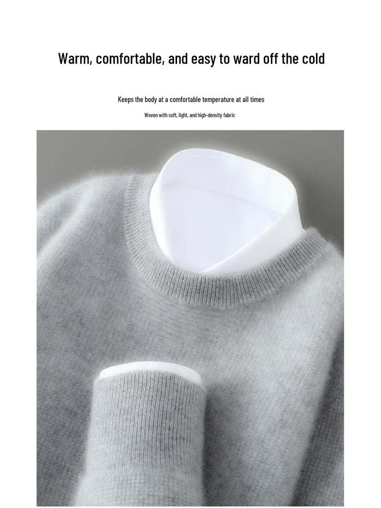 Men's Round Neck Thickened Business Pullover – 100% Australian Wool Cashmere Base Layer for Autumn/Winter.