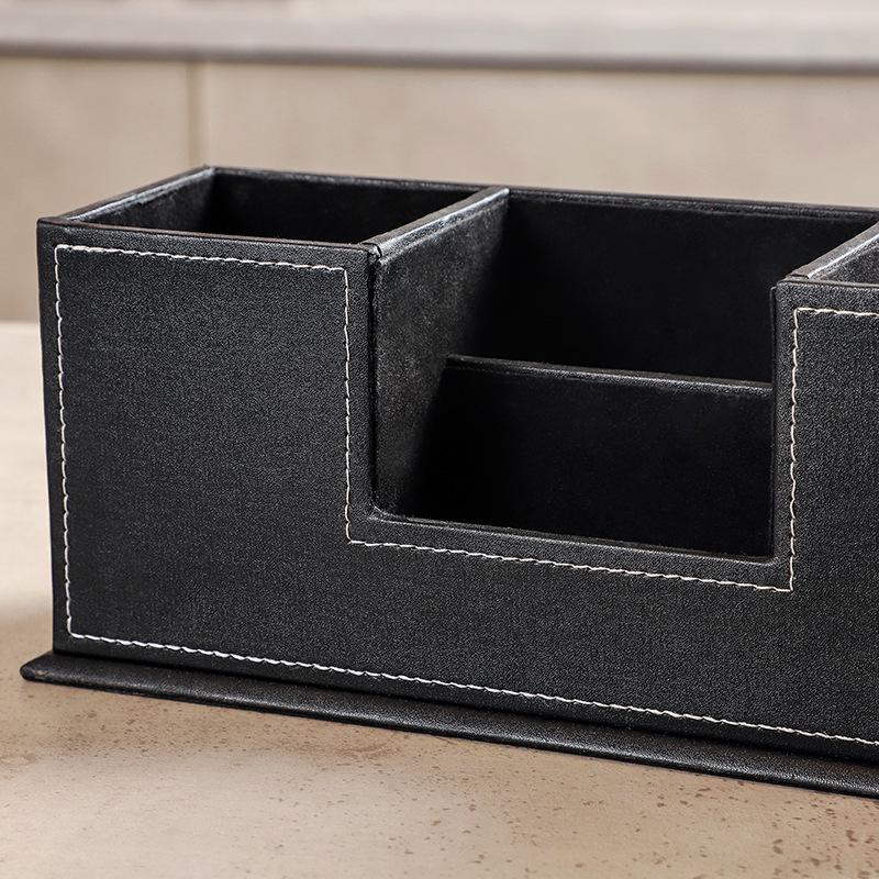 Leather Double Pen Holder - Multifunctional Desktop Storage Box for Office Stationery