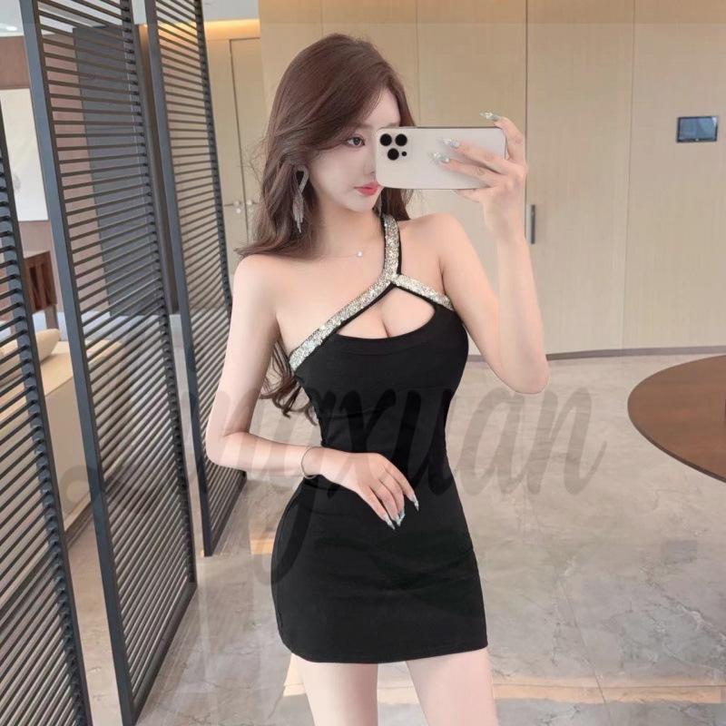 Sultry Rhinestone Halter Neck Bodycon Dress Small чёрный