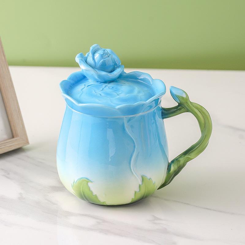 350ml Kreativní hrnek s květinou Keramický pohár na vodu s víčkem Pro zamilované Odpolední čaj Kávový šálek Severský styl Domácí Sada na džus a nápoje