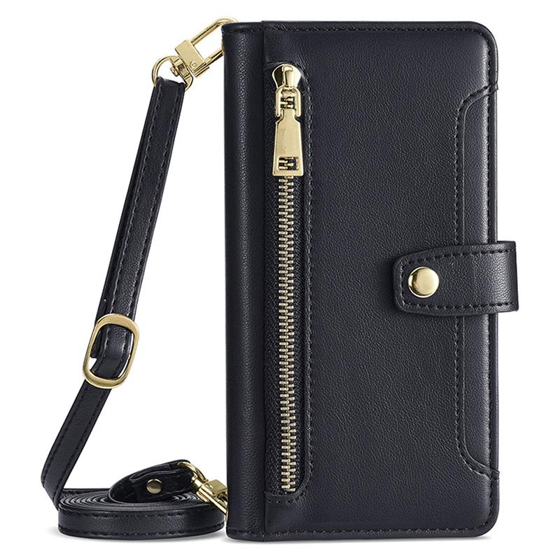 For Samsung Galaxy M15 5G Leather Case Wallet Zipper Phone Cover with 2 Straps