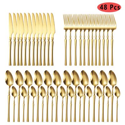 48-teiliges Goldgeschirrset, gehobenes Edelstahlgeschirr, Besteck, Messer, Gabel, Kaffeelöffel, Besteck, spülmaschinenfest, Abendessen, Geschenk