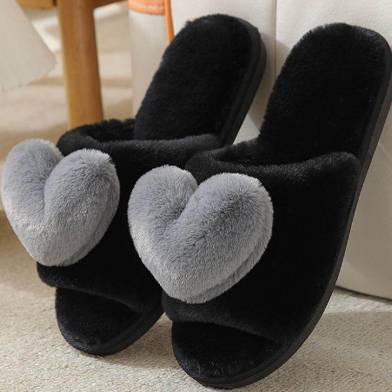 1pár Ložnice Plyšové pantofle s plochým dnem Vzor srdce Domácí Pantofle Boty Teplé Zimní Ženy Roztomilé