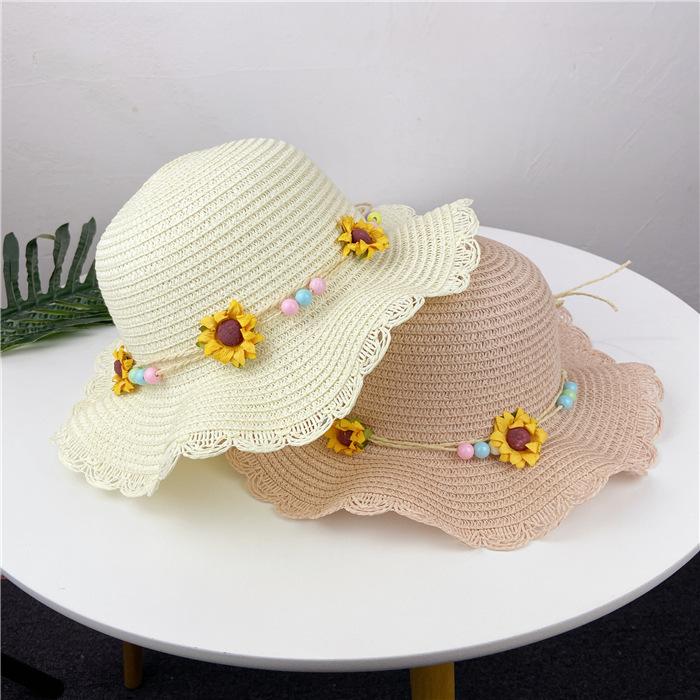 Girls Hat Spring and Autumn Sun Hat Baby Cute Pot Hat Children's Summer Sun Protection Straw Hat Sun Flower Sun Hat