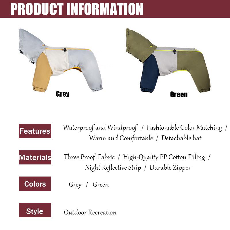 Pet Outdoor Cold Proof Clothing With Cotton Dog Jacket For Autumn Winter Four Leg Protection Suit Dog Detachable Hat Clothes