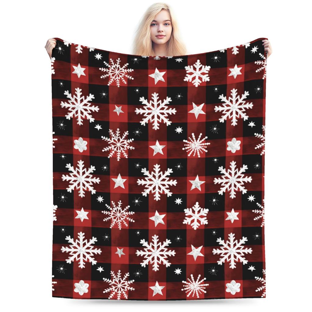 Winter Snowflakes Christmas Santa Claus Checkered Snow Blanket Ultra-Soft Flannel Throw Blankets Comfortable Bedding Throws