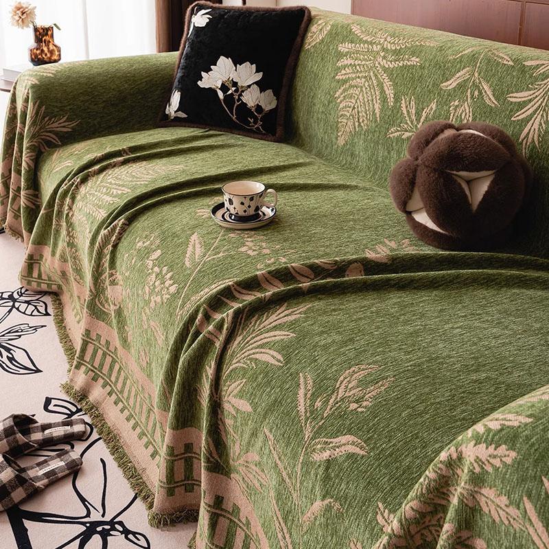 Chinesischer Klassischer Bedruckter Chenille Sofabezug Ländliche Pflanzen Und Blumen Couch Handtuch Mit Quasten Weich Anti Katzenkratzer Staubschutz