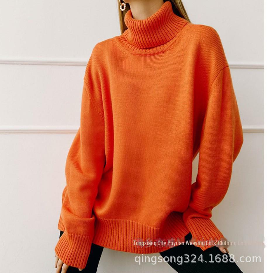 2024 Europeisk & Amerikansk Lösstickad Polotröja: Klassisk enfärgad höst-/vintermode för kvinnor