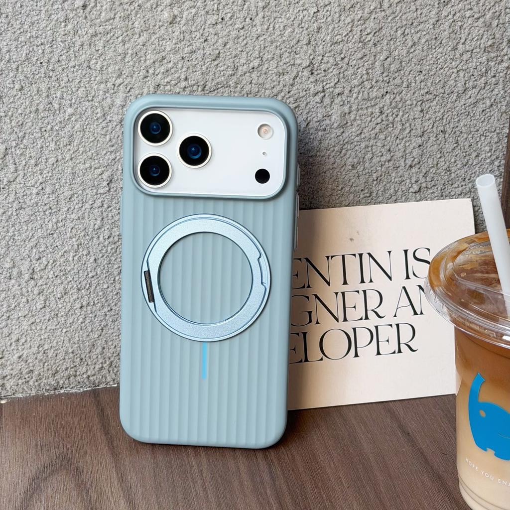 3D Striped Corrugated 360 Rotating Stand Holder Case for iPhone 17 16 15 14 13 Pro Max Ultra Slim UV Magnetic Plastic Hard Cover