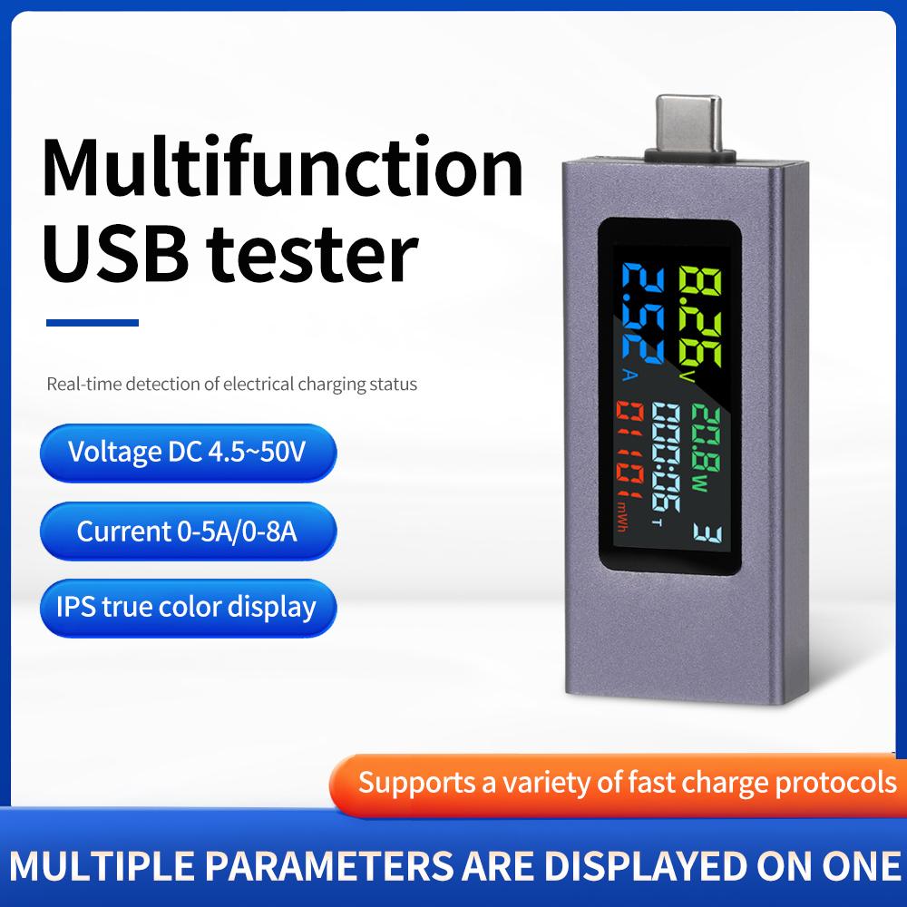 USB+Type-C Multifunktions-Spannungs-/Strom-/Leistungsmesser IPS Farbdisplay Kapazitätstester Unterstützung PD3.0/PPS/QC3.0/AFC/PE