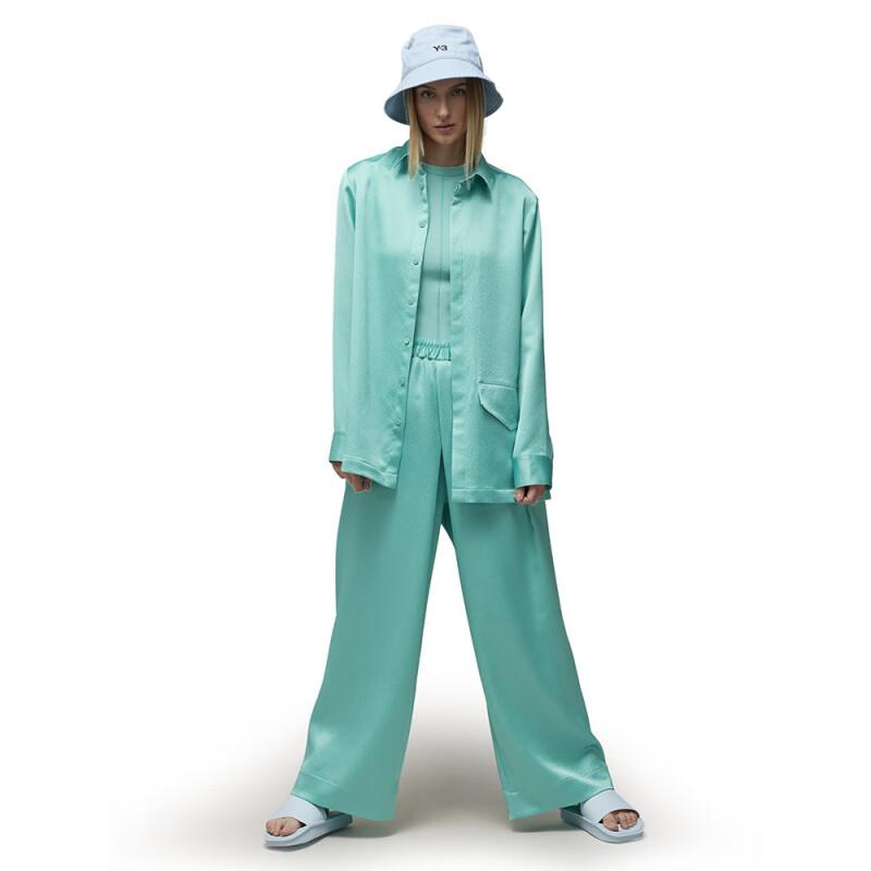 Y-3 Fitted Short Sleeve T-Shirt Solid Color Round Neck Pullover Stretch Women tops Cyan IV7751