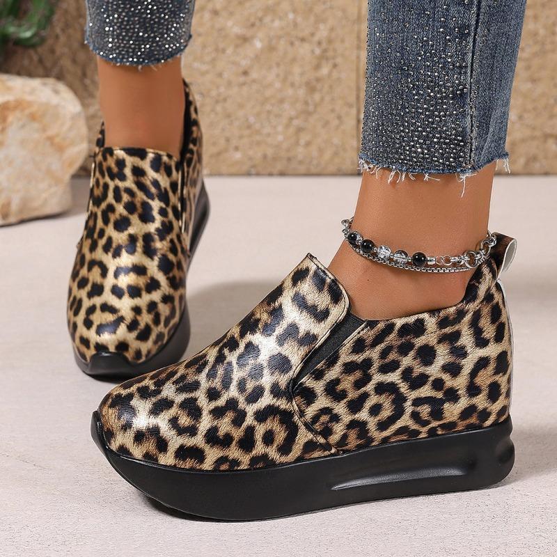 Muffin Platform Women's Shoes Inner Increase Dad Shoes Women's Spring and Summer New Casual Single Shoes Overalls Leopard Print Sneakers