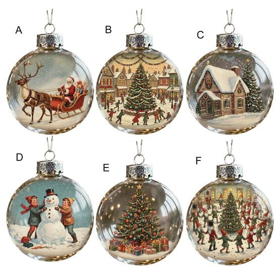 Vintage Christmas Baubles Plastic Hanging Ornaments with Classic Holiday Designs Festive Tree Decor for Home Office Party