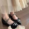 Women's Fashion Soft Sole Single Shoes Summer New Pointed Head Shallow Mouth Crystal Buckle Anti-slip Wear-resistant Flat Shoes