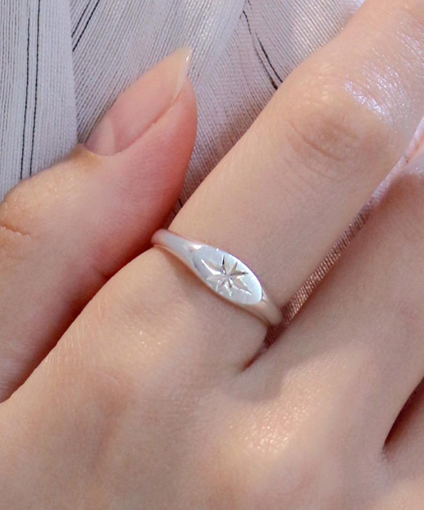 47Bag 925 Silver Star Engraving Friendship Ring Sign Silver Ring