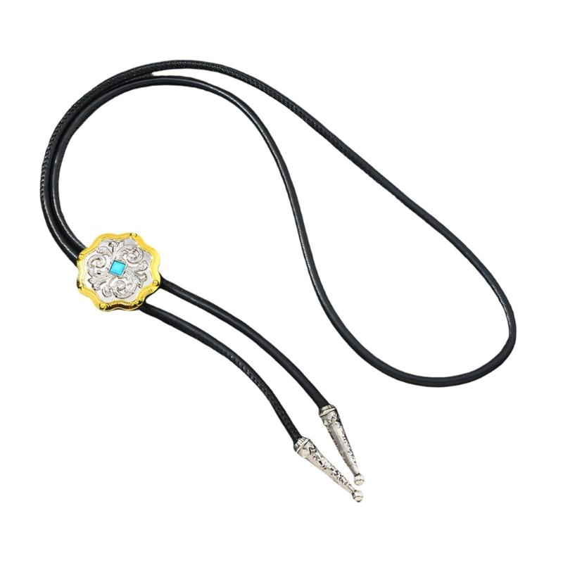 Western Bolo Tie Necklace with Black Cord and Metal Pendant, 31.89in Neckwear Accent for Daily Shirt Styling and Wear