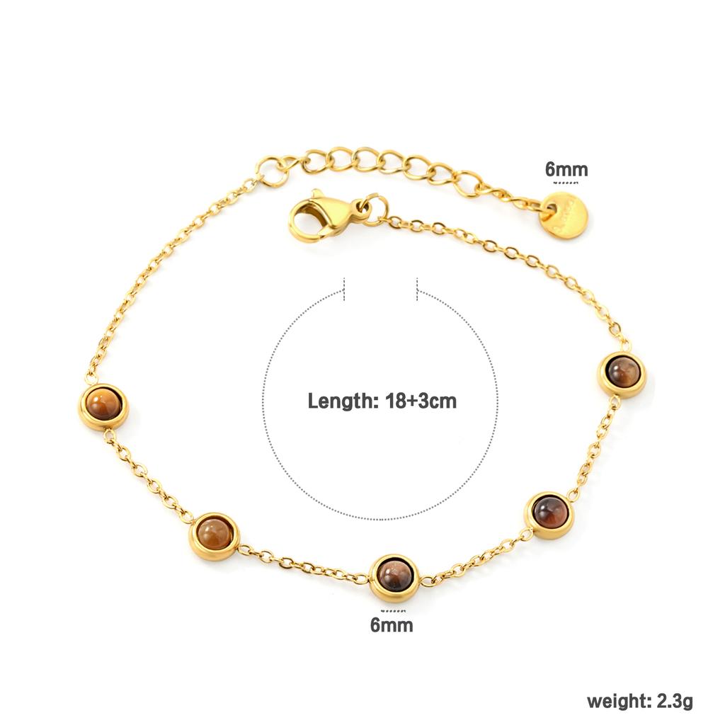 Simple and Elegant Fashion Round Diamond Bracelet, Stainless Steel Gold-plated Waterproof Jewelry, Date Accessory Gift for Girls