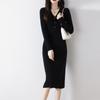 Dame Genser Kjole 100 % Ull MODERN NEW SAGA V-hals Strikk Lang Pullover Vintergensere Ull Lang Kjole Dame