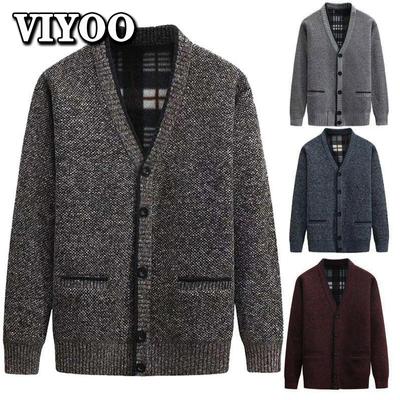 Cardigan pour hommes, vêtements d'hiver, pull chaud en tricot, veste d'affaires en velours pour hommes, sweat-shirts, manteaux coupe-vent pour hommes d'âge mûr