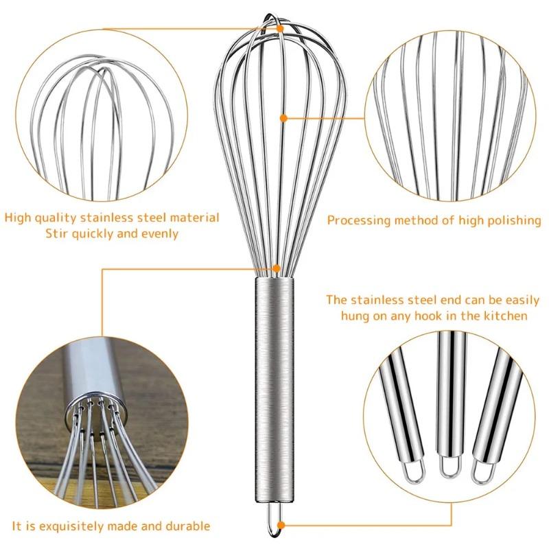 1Pcs Stainless Steel Whisk Set 6 Wire Whisks 6/8/10/12 Inch Kitchen Balloon Whisks With Stainless Grip Manual Egg Beater Blender