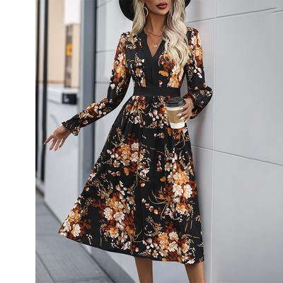 Modisches Midikleid mit floralem Print und langen Ärmeln für Damen