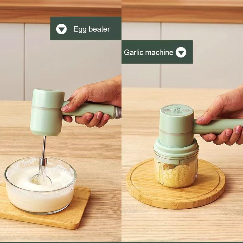 USB 2 In 1 Electric milk frother Garlic Chopper Masher Whisk Egg Beater 3-Speed Mixer Kitchen Handheld Automatic frother foamer