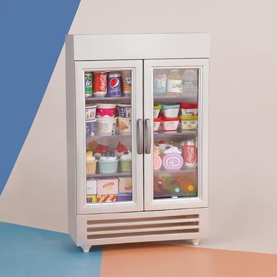 1:12 Casa de Bonecas Bo11 Mini Móveis Geladeira Freezer Porta Dupla Loja Micro Cena Bebida Prata Freezer