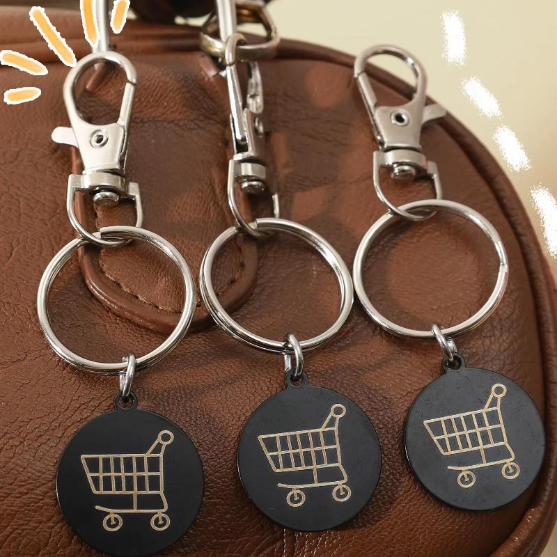 2/6Pcs Trolley Tokens Keychains Universal Small Metal Stainless Steel Portable Shopping Cart Tokens Key Ring Ornament Decoration