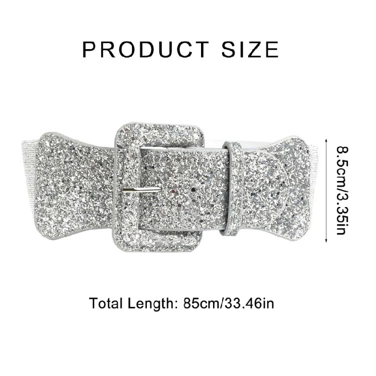 Shining Corset Belt for Women Sequined Elastic Wide Belt All Matching PU Leather Belt Glitters Belt for Party Dresses