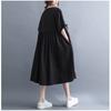 Long Dress Women Linen Large Size Loose Summer Solid Color Short-sleeved Dress Knee-length Thin Large Swing Dress