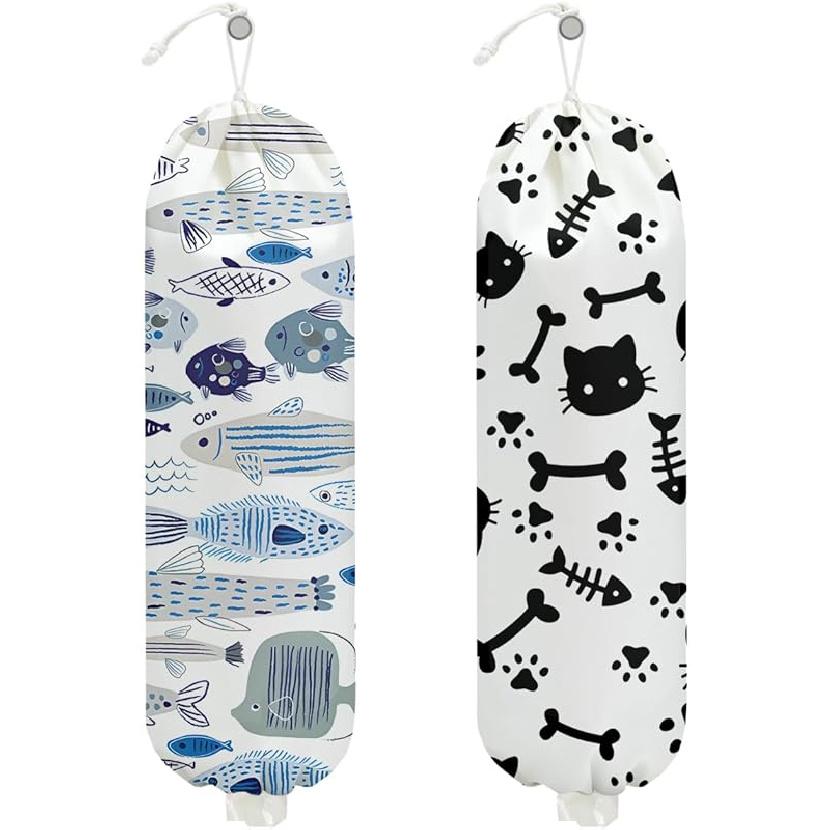 2Pcs Bee Plastic Bag Holder, Wall Mount Grocery Bag Holder for Plastic Bags, Sunflower Reusable Grocery Bags Storage Dispenser for Home Kitchen