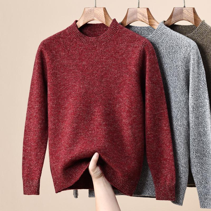 Men's Hengyuanxiang 100% Pure Wool Slub Sweater - Round Neck, Warm, Autumn/Winter 2025 Collection
