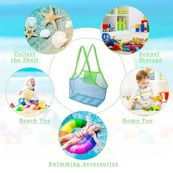 

Сітчаста пляжна сумка з плечовим ременем Велика місткість Міцна вантажопідйомність Складана конструкція Сумка для зберігання Органайзер для пляжних іграшок L синій