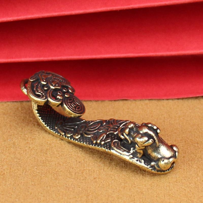 Solid Real Brass Ruyi Pixiu Car Keychain Men's and Women's Portable Auspicious Pendant Key Chain Pendant
