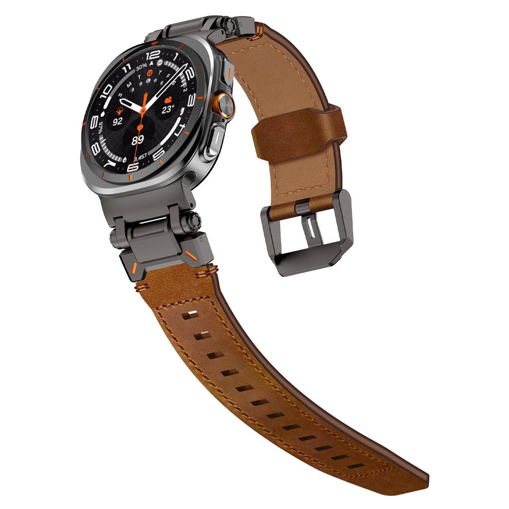 Kožený řemínek na hodinky pro Samsung Galaxy Watch Ultra 47mm s nerezovou sponou