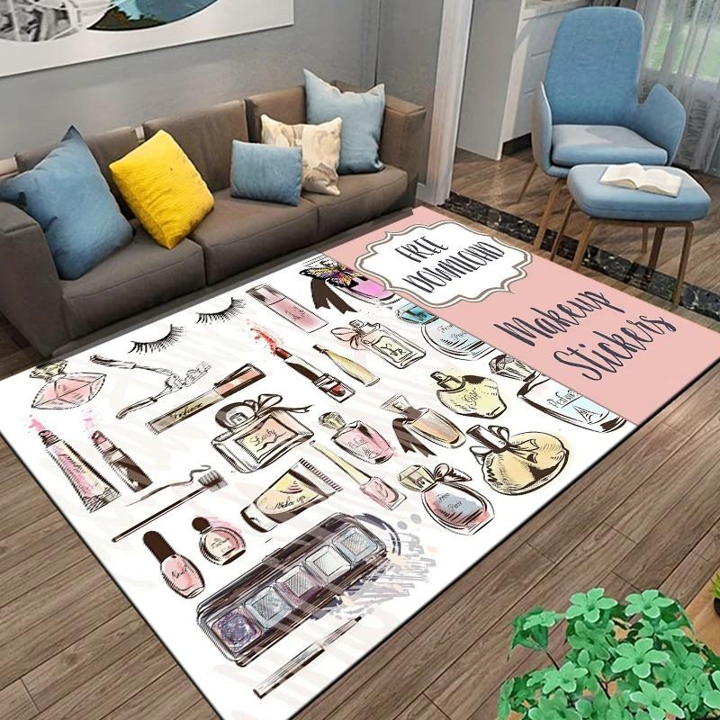 Hand Painted Makeup and Cosmetics Room Rug Street Fashion Carpet for Bedroom Living Room Floor Mat Home Decor Non-Slip