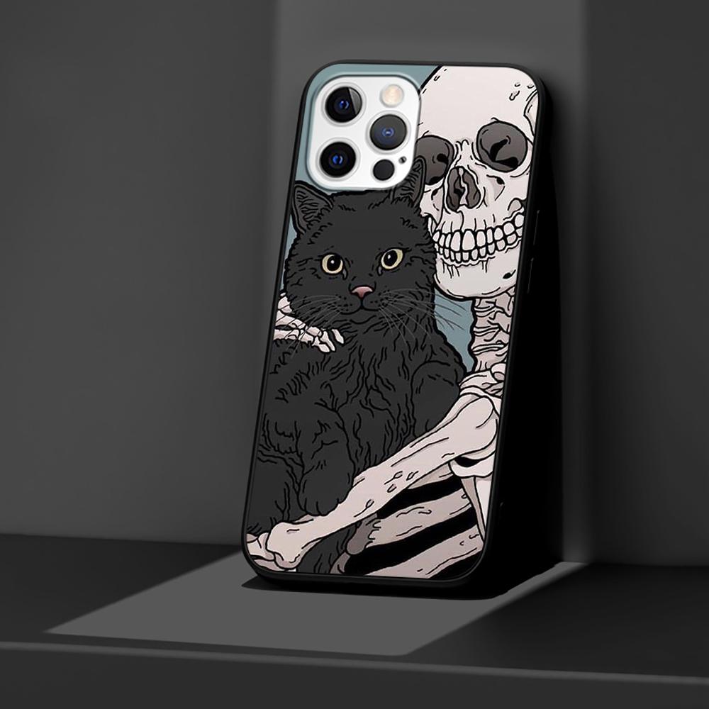 Grim Reaper Schädel Skelett Hülle für Apple iPhone 14 11 13 12 Pro Max XR 7 8 + SE 2020 XS 6 6s Plus 5 5s Schwarze Silikon Handyhülle